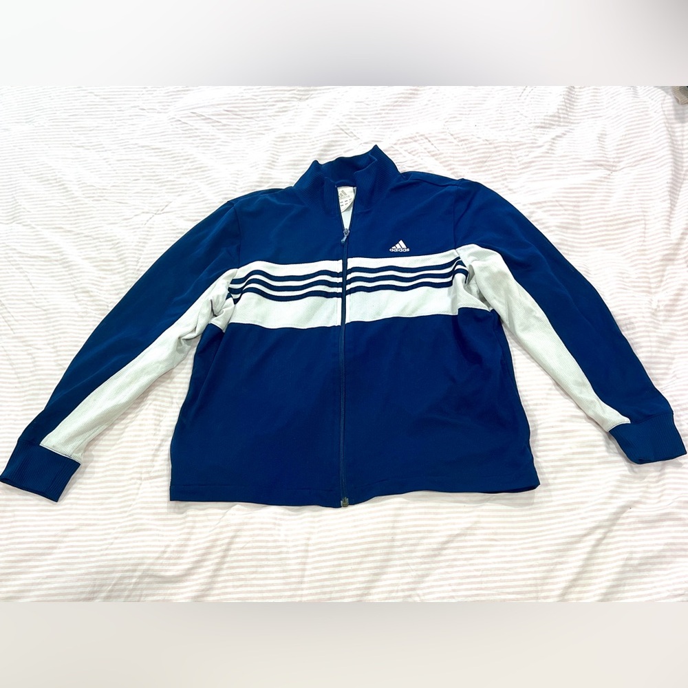 Adidas Blue and White Windbreaker Track Jacket
